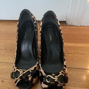 Cole Haan Women's Black and Tan Animal Print Heels